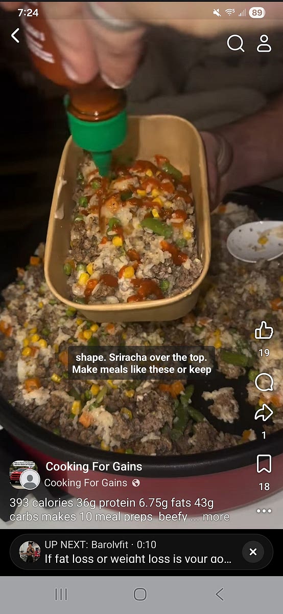 Brown meat with garlic, onion, and paprika. Half way done, add frozen veggies and cook. Cook rice. Combine yogurt, mayo, ketchup, rice vinegar, monk fruit sweetener, onion powder, and garlic powder. Add rice and sauce to pot. Add Sriracha to top.