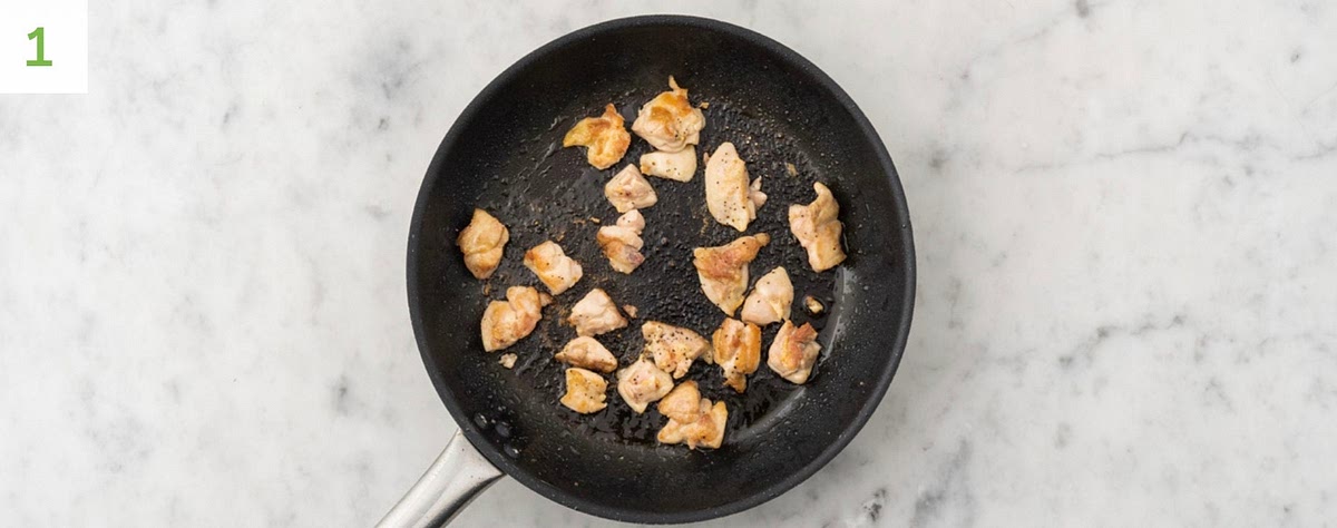 Boil a full kettle. Heat a drizzle of oil in a frying pan on medium-high heat.
Once hot, fry the chicken, 8-10 mins. Season with salt and pepper.