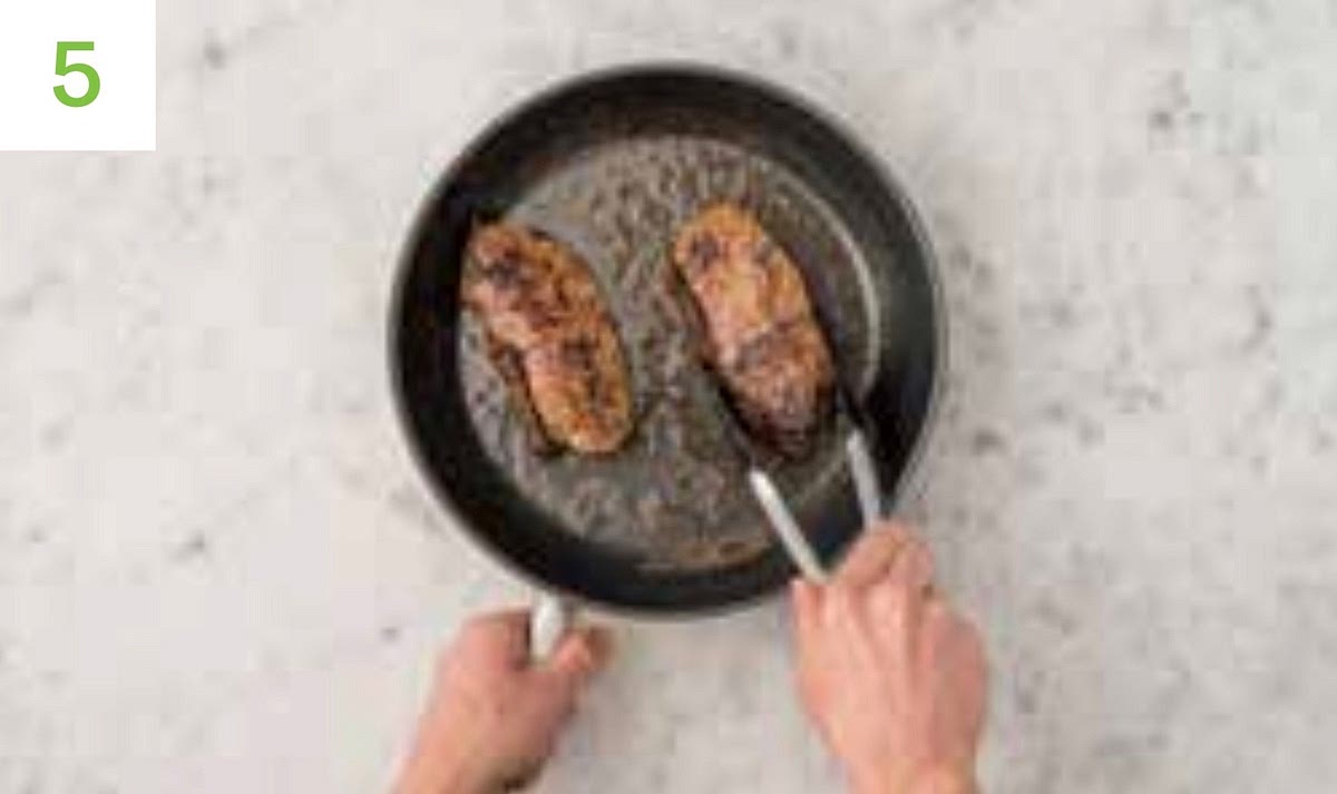 Heat a drizzle of oil in a large frying pan on high heat.
Once hot, lay the steaks in the pan and brown for 1 min on each side. Lower the heat slightly and cook for another 1-2 mins on each side for medium-rare. TIP: Cook for 1-2 mins more if you like it more well done.
Once cooked, transfer to a plate, cover with foil and leave to rest for a few mins.