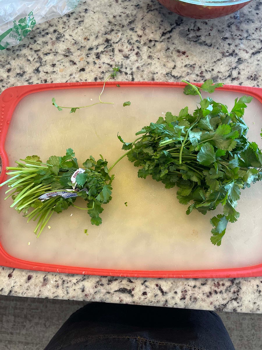 Twist the ends off of your Cilantro. We won’t need the stems.