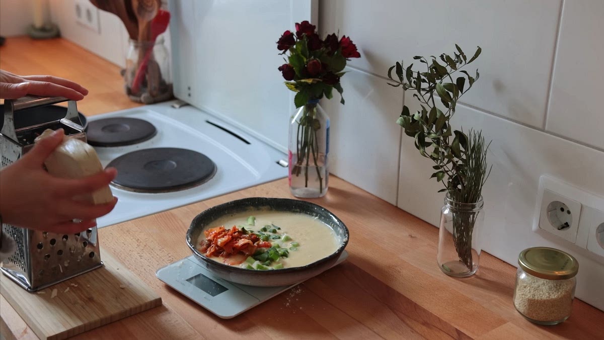SLOWLY ADD milk to relove clumps and chichpea flour, then add the rest of the ingredients to a bowl