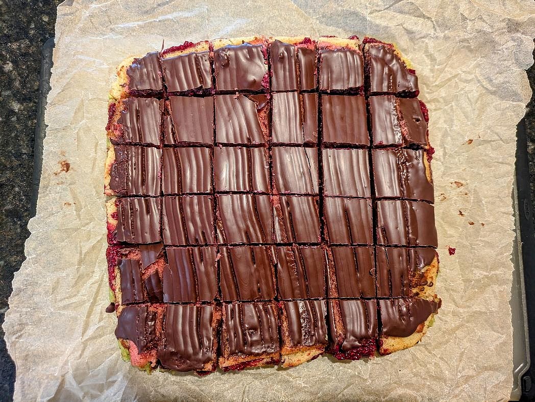 Once cooled, cut the cake into about 1 inch squares