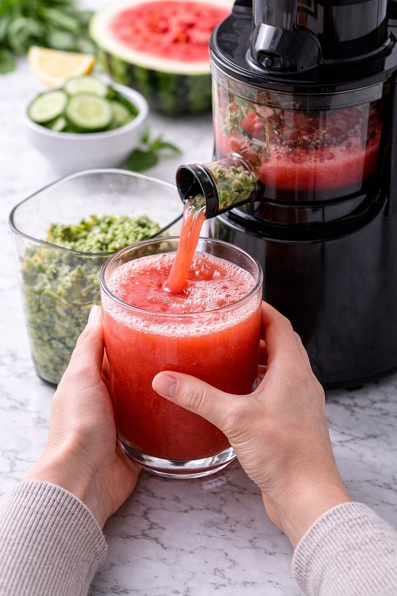 Pour the juice into a glass.