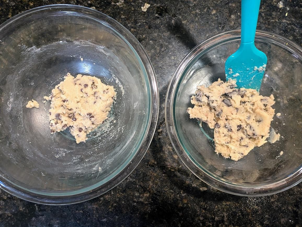 Beat in the milk, vanilla, and salt. Switch to a silicone spatula, and mix in the cornstarch and almond flour. Fold in the chocolate chips