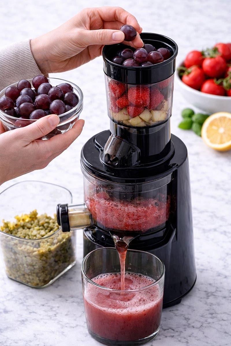 Add the grapes last.