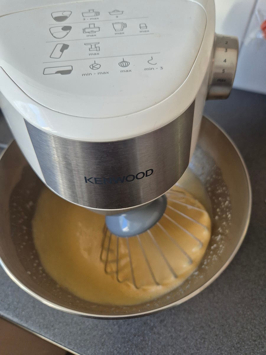 Whisk the eggs and sugar for 4–6 minutes until pale, thick, and silky.