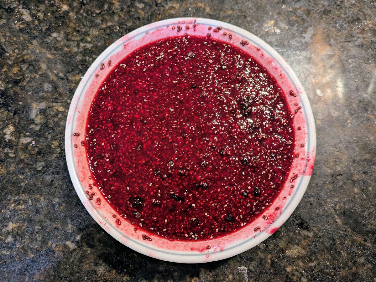 Start with the jam so it has time to thicken. Add your berries to a medium bowl, and microwave (covered) for 4 minutes, or until you can easily mash them with a fork. Stir in the liquid sweetener, lemon juice, and chia seeds. Refrigerate as you prepare the layers