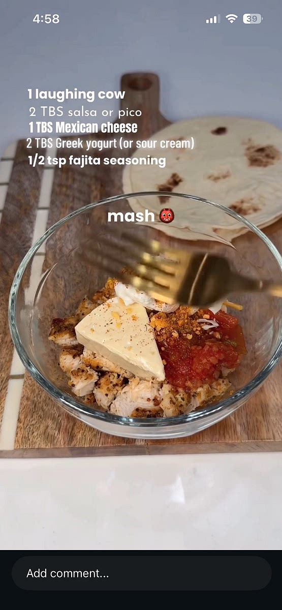 You can make your own chicken or use chicken from can. This recipe is for about 12.5 oz of chicken. Mix all ingredients together except the queso dip. Roll between 4-5 tortillas. Cover with white queso dip and sprinkle with regular cheese. Cover and cook at 400 for 10. Uncover for 5 additional minutes.