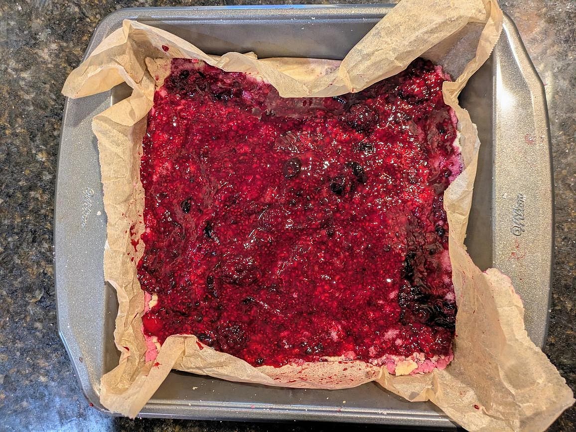 Repeat with the second half of your jam on top of the white layer