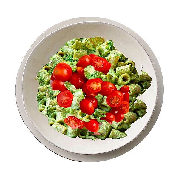 Throughly mix the mayonnaise with the pesto, and dress the pasta until fully incorporated