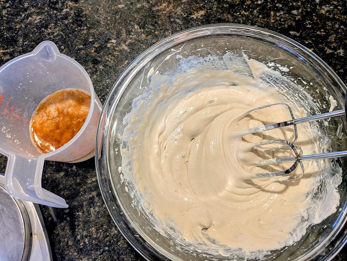 To a medium measuring glass, add your milk, vanilla, and salt. Roughly stir together with a spoon
