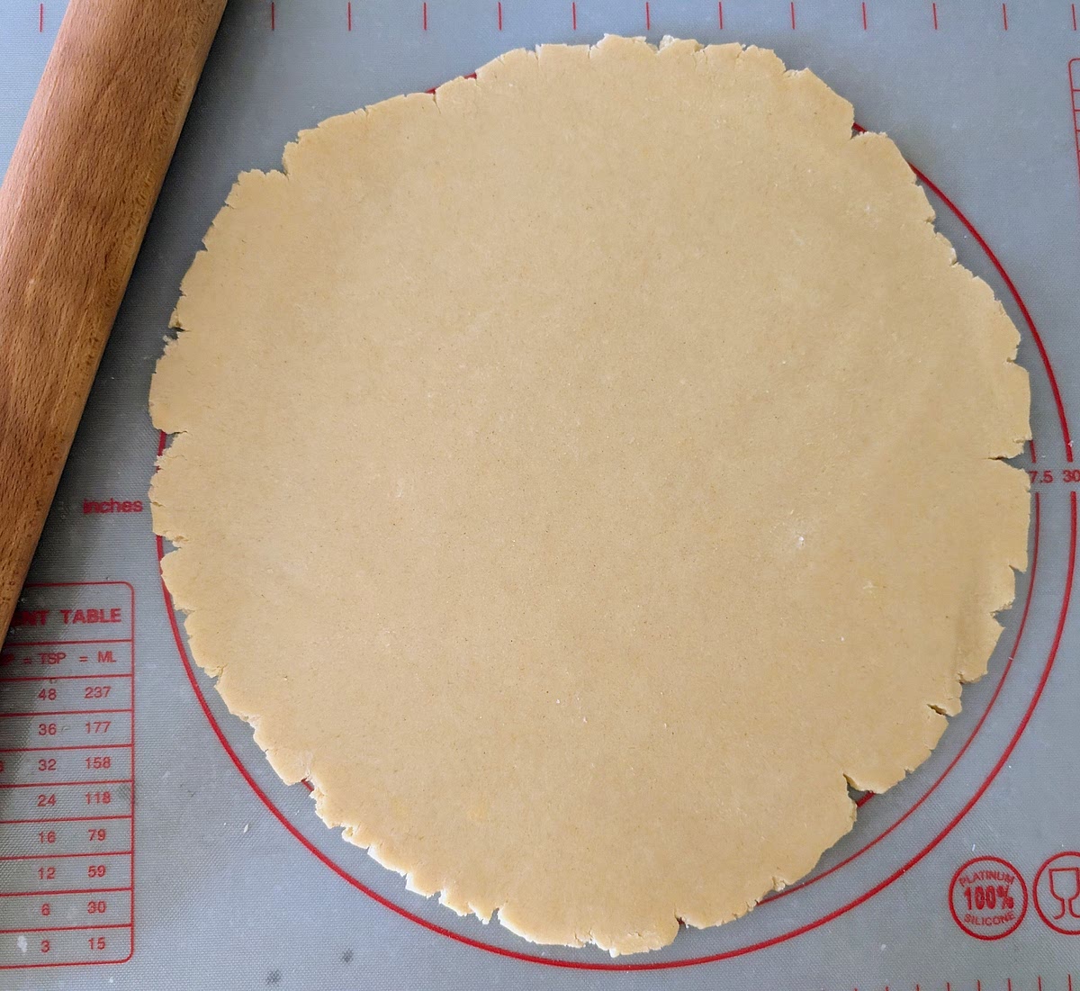 Roll it out into a rough circle using a rolling pin.