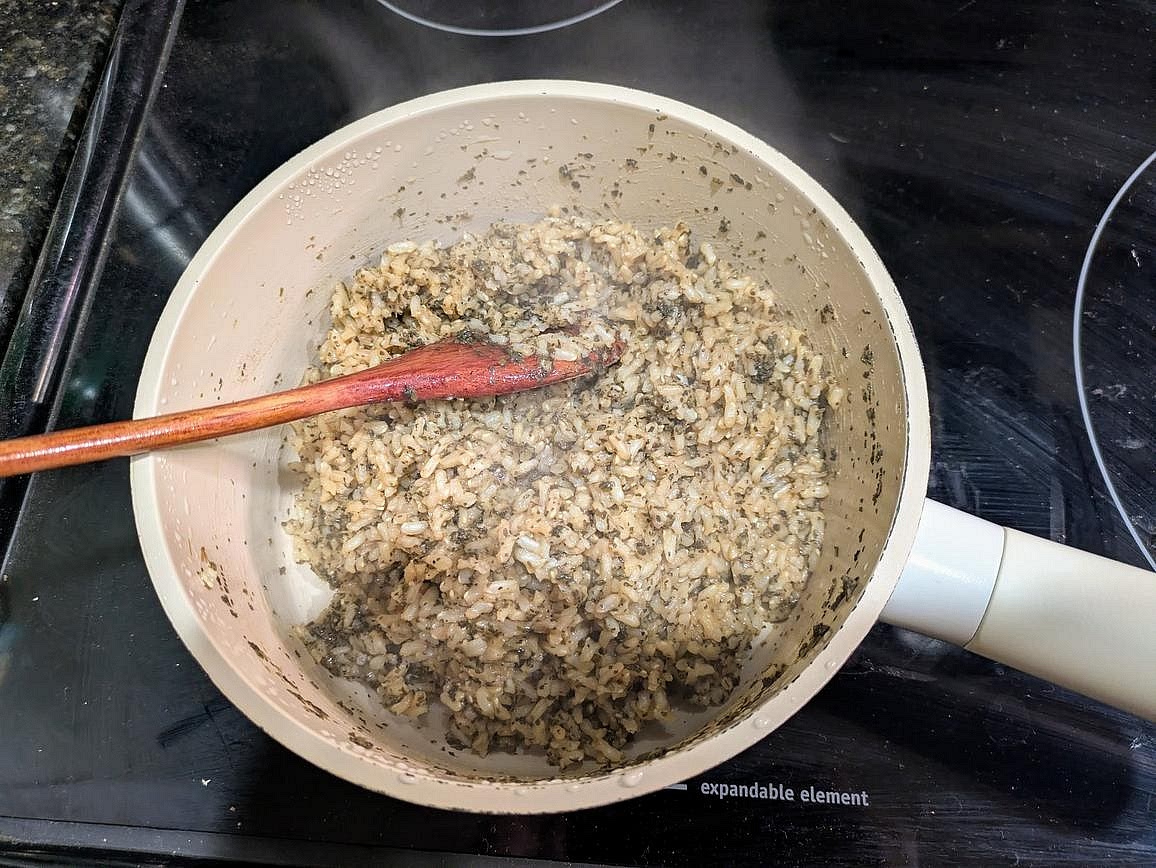 Add rice, water, basil, salt, and pepper to a medium pot. Cover with a lid and bring to a boil. When boiling, reduce heat to low, and let the rice simmer (covered) until all the water has been absorbed, about 45 minutes