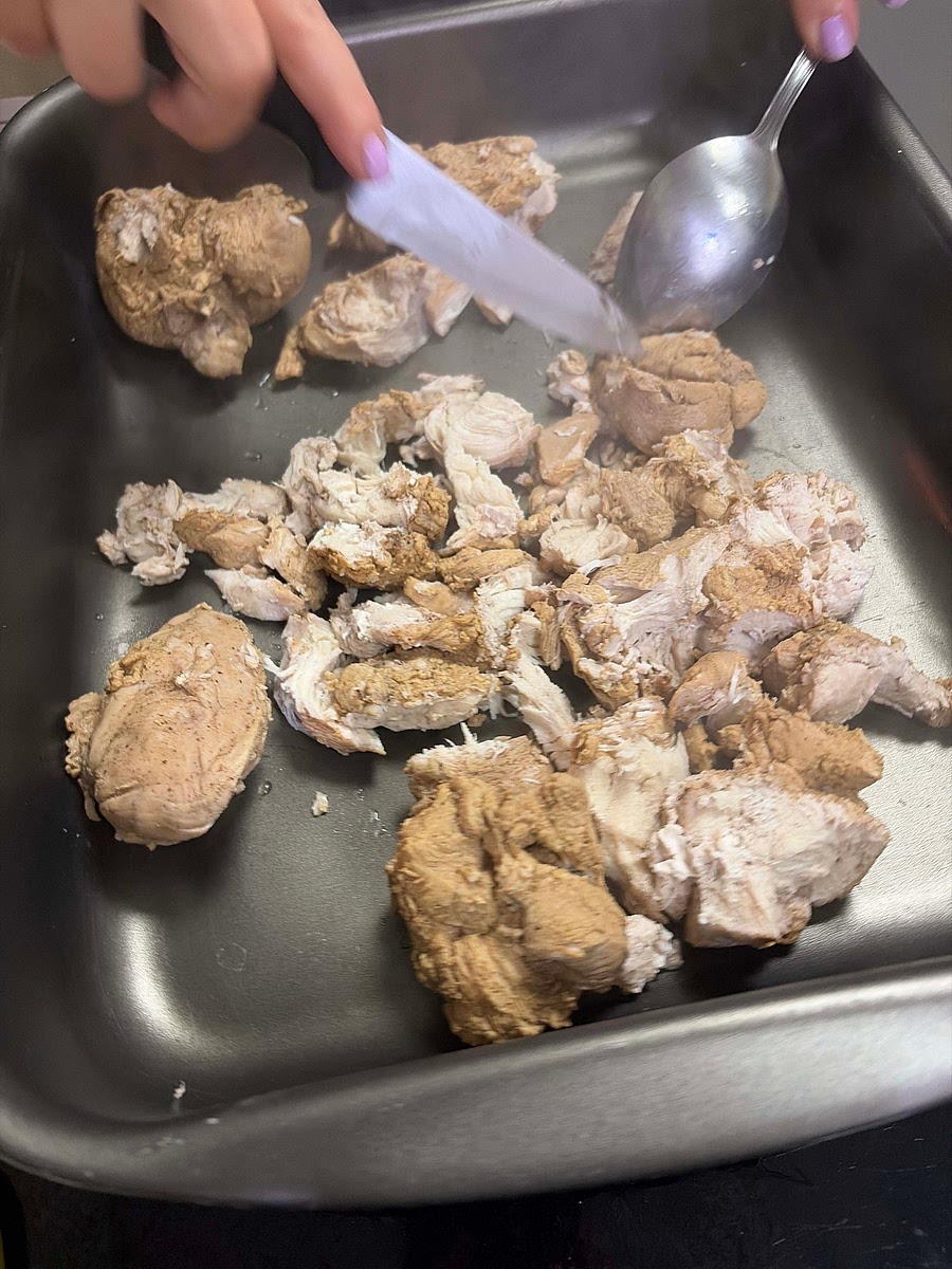 Break up the chicken into little pieces