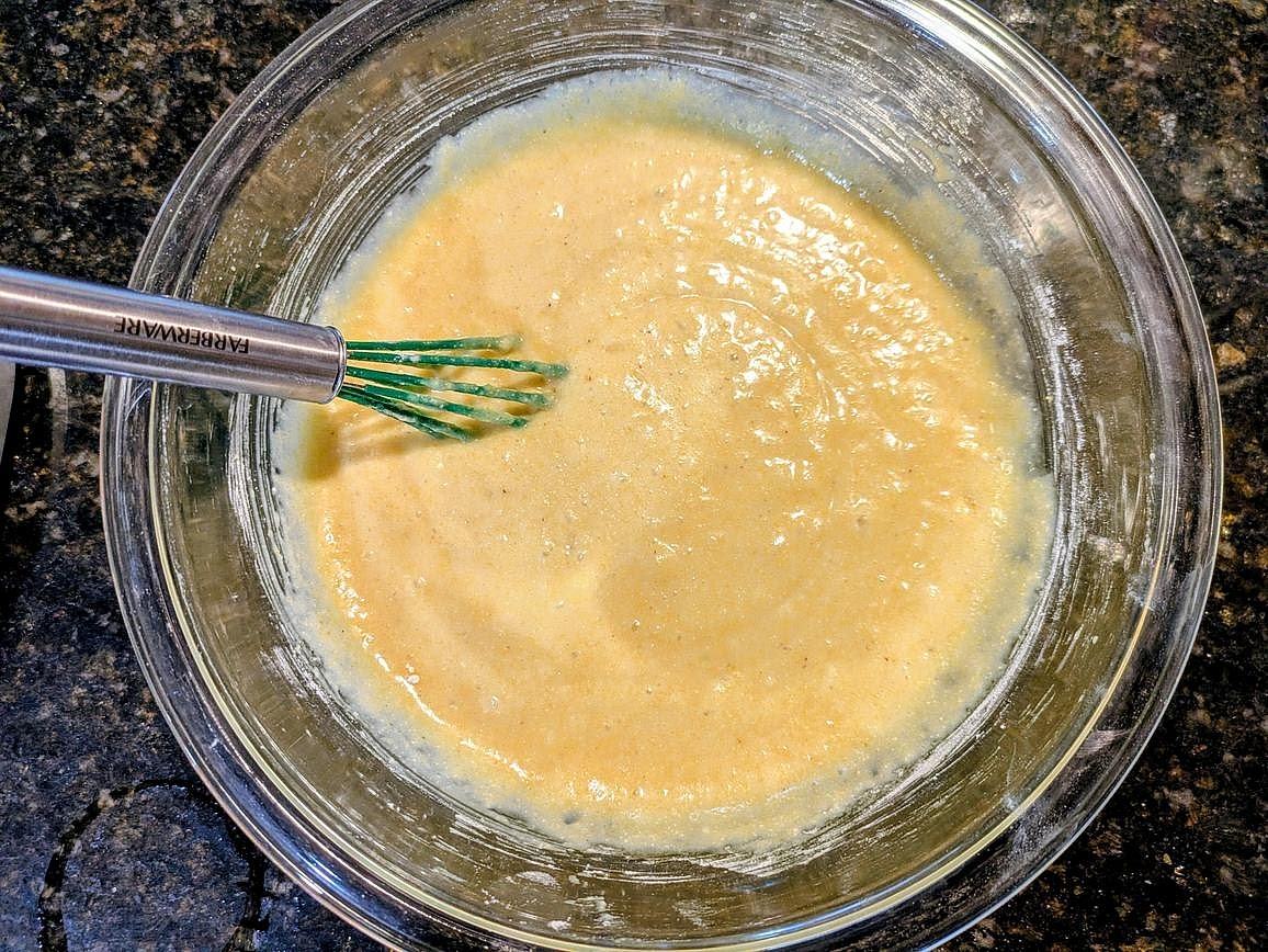 Let the raw batter rest in the bowl for 15 minutes. Meanwhile, preheat your oven to 400F with a 10" cast iron pan in the oven