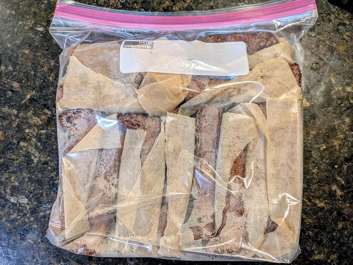 Store the protein bars in an airtight bag in the freezer, separating each one with a piece of parchment paper