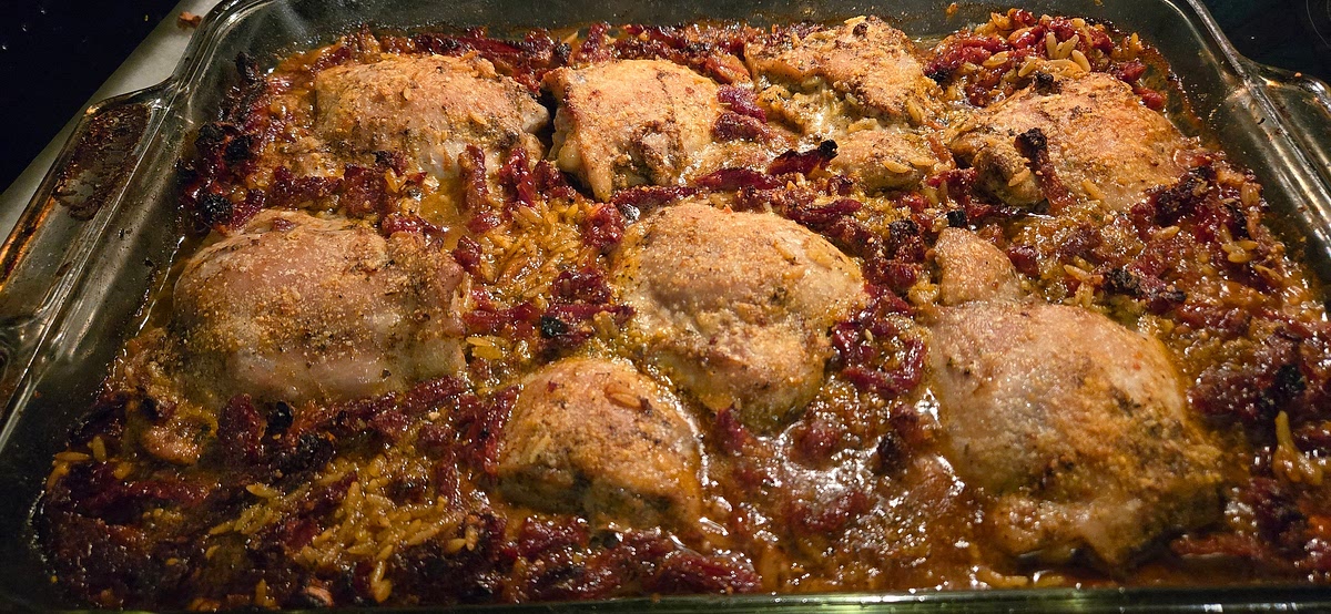 Remove from oven and serve. I removed the chicken and mixed everything else to ensure even distribution.
