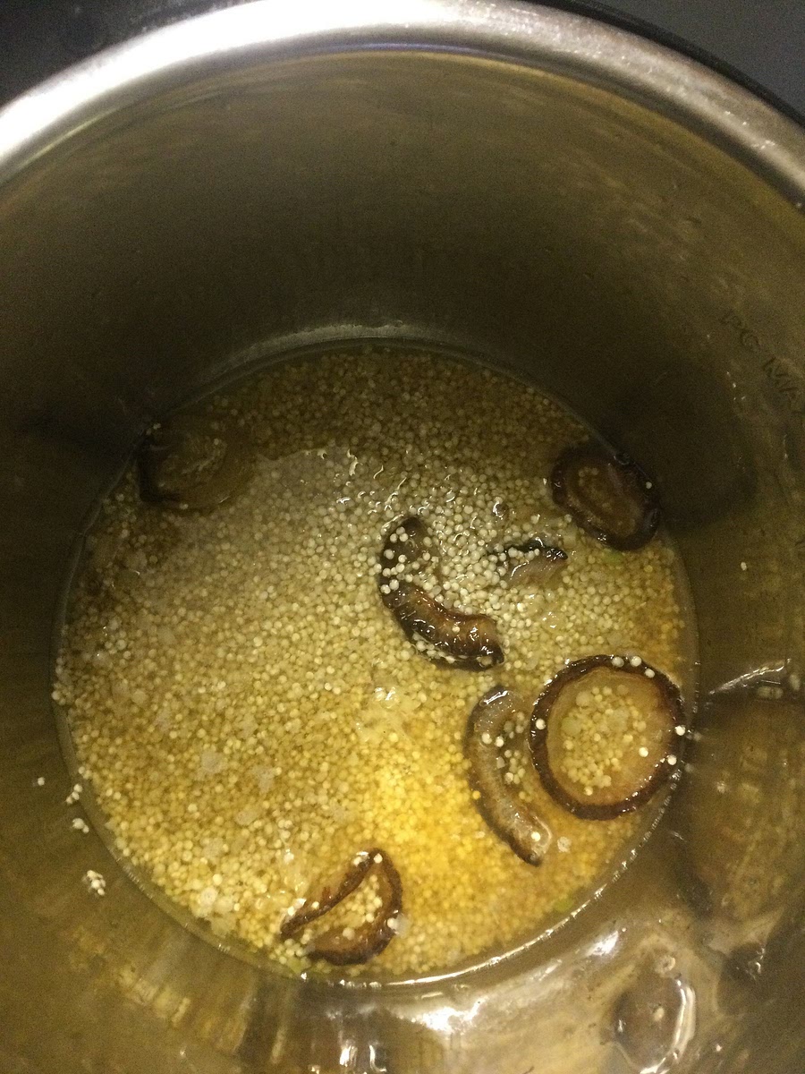 Add the rinsed and drained quinoa and stock to the saucepan and bring to a boil.
