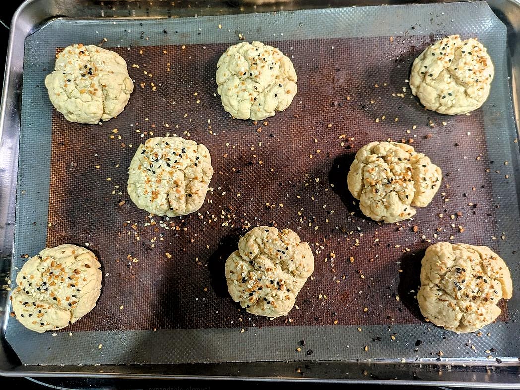 Bake at 425F for about 15 minutes. They should be lightly golden brown, lightly cracked, a toothpick to the center will come out clean, and the internal temperature will be about 205F.
