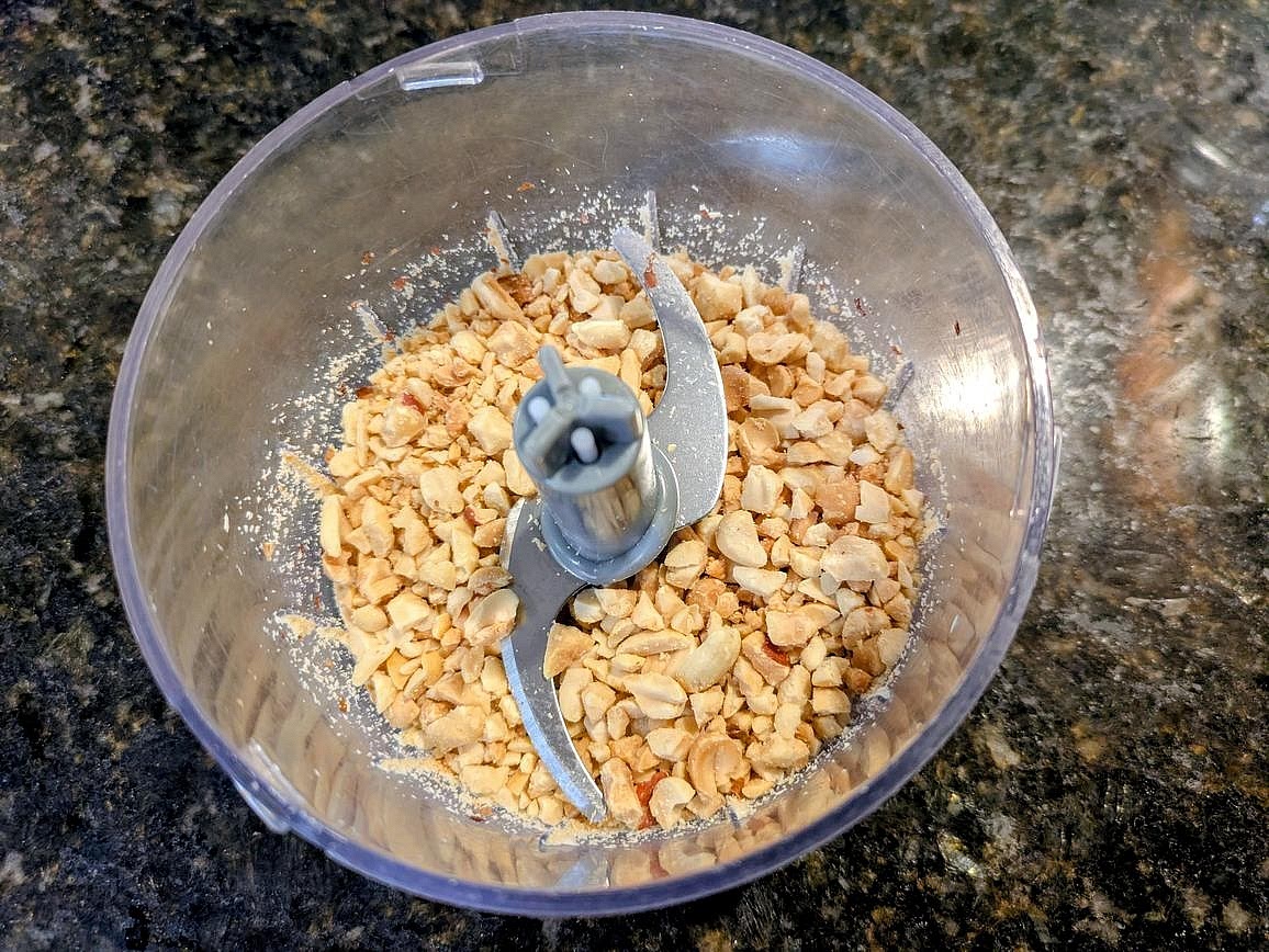 Roughly chop your peanuts.
