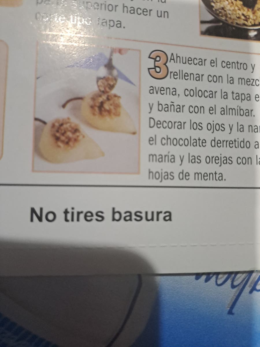Ahuecar el centro y rellenar con la mezcla de avena, colocar la tapa encima y bañar con el almíbar. Decorar los ojos y la nariz con el chocolate derretido a baño maría y las orejas con las hojas de menta.