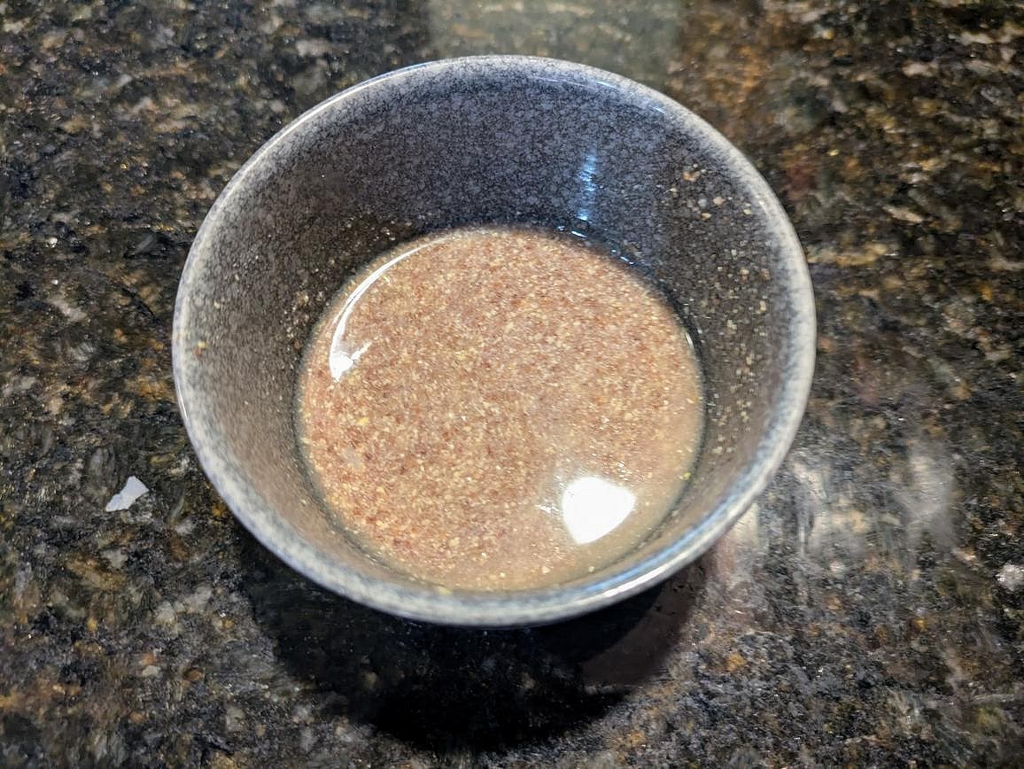 Add flax and water to a small bowl, and mix together. Let sit for 5 minutes to gel and form your flax egg.
