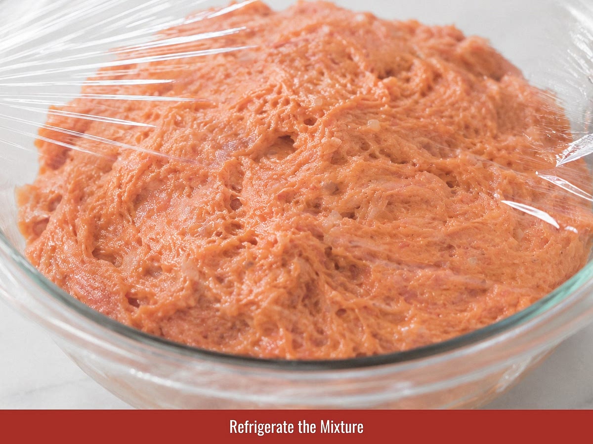 Cover the pork mixture and refrigerate until firm. Keeping the mixture cold helps develop the springy texture of nem nướng.