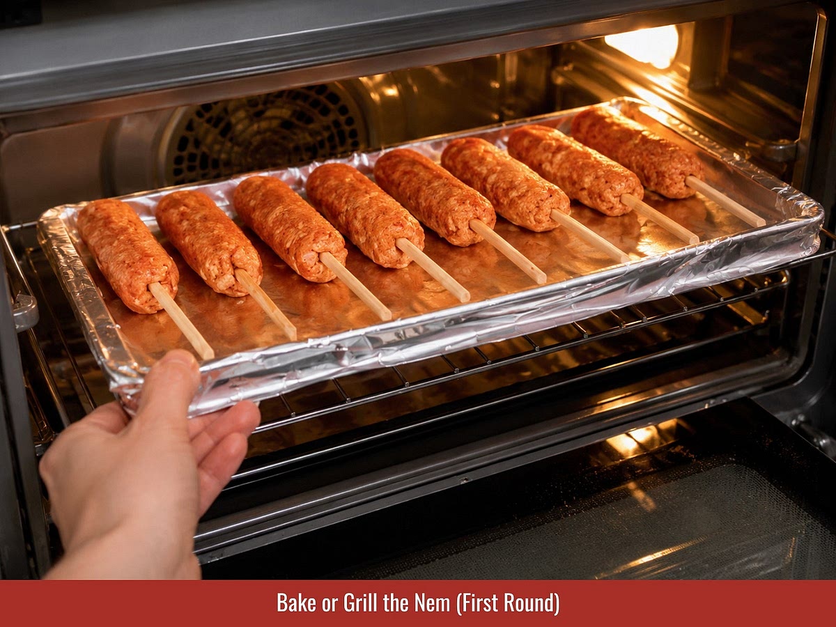 Cook the skewers over charcoal or another heat source until browned and cooked through. Brush with glaze near the end to create a glossy caramelized surface.