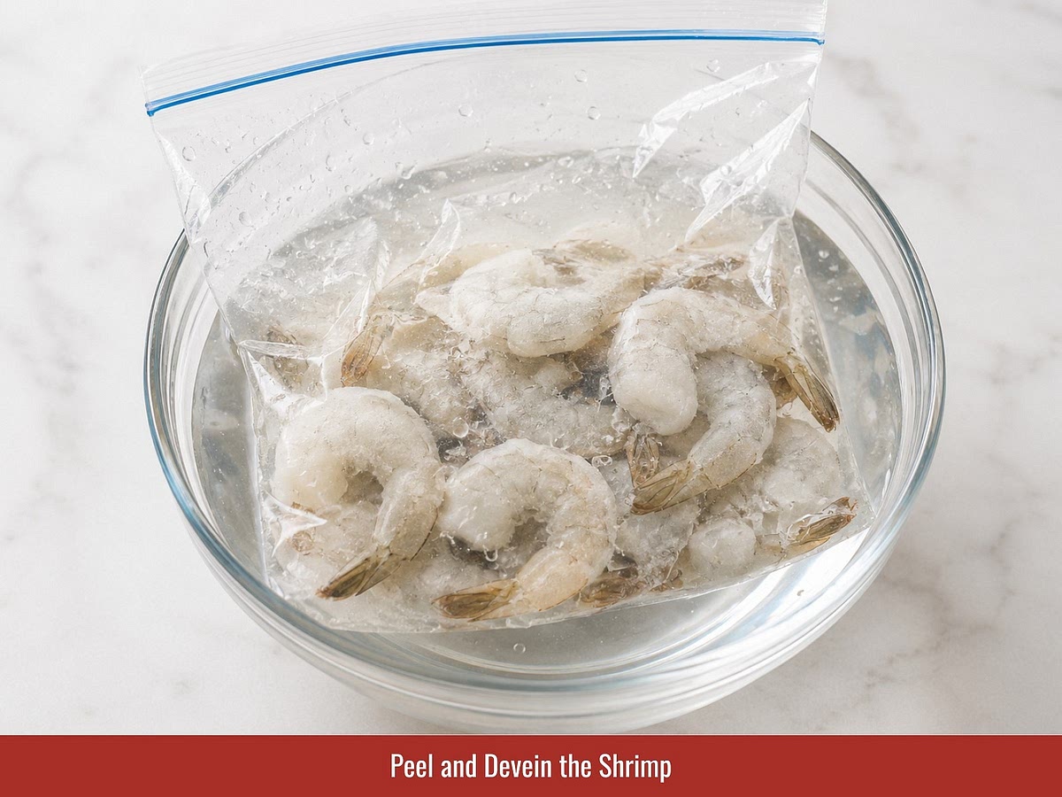 Thaw the shrimp, peel and devein them, then pat completely dry. Removing excess moisture helps the shrimp paste develop a firm and springy texture.