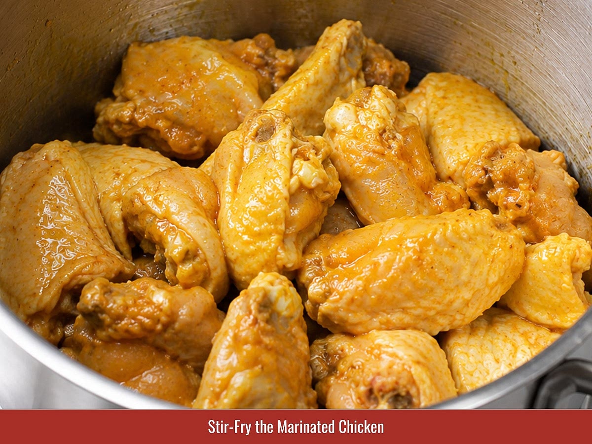 Add water and remaining marinade. Bring the curry to a boil, reduce heat, and simmer until the chicken becomes tender.