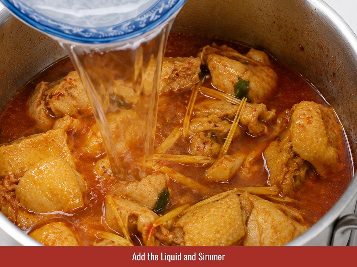 Fry sweet potato chunks briefly until the outside becomes firm. This helps the potatoes maintain their shape in the curry.