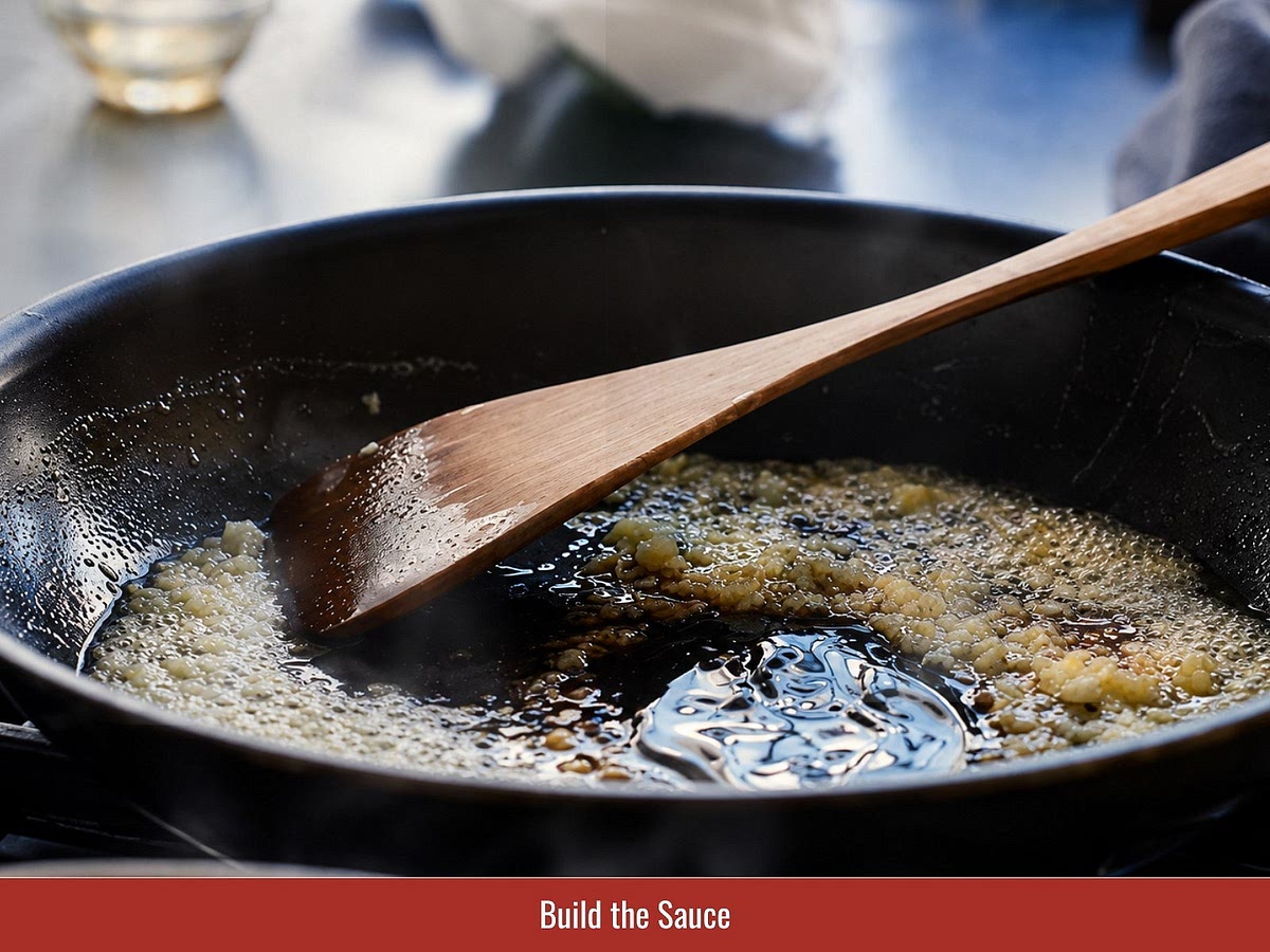 Add oyster sauce, soy sauce, brown sugar, sesame oil, and optional turmeric. Stir over low heat until the sugar dissolves and the sauce becomes fragrant.