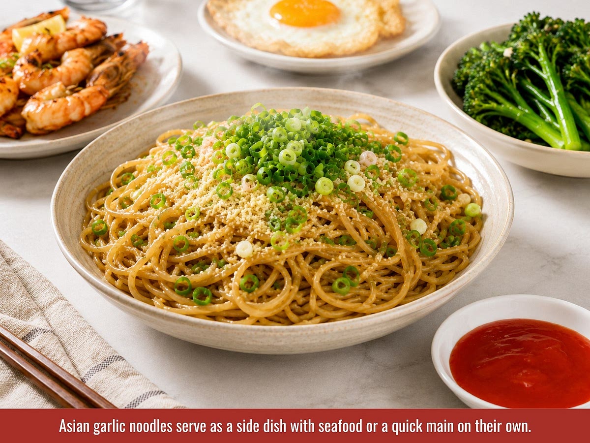 Serve immediately while the noodles are hot and glossy. Pair with seafood, tofu, vegetables, or additional chili sauce for extra flavor.