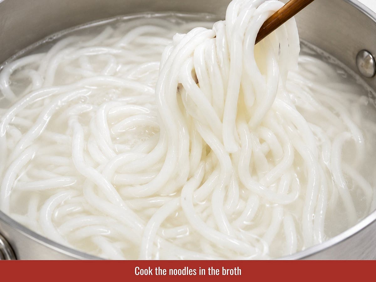 Cook bánh canh noodles according to package instructions, drain well, and prepare for serving.