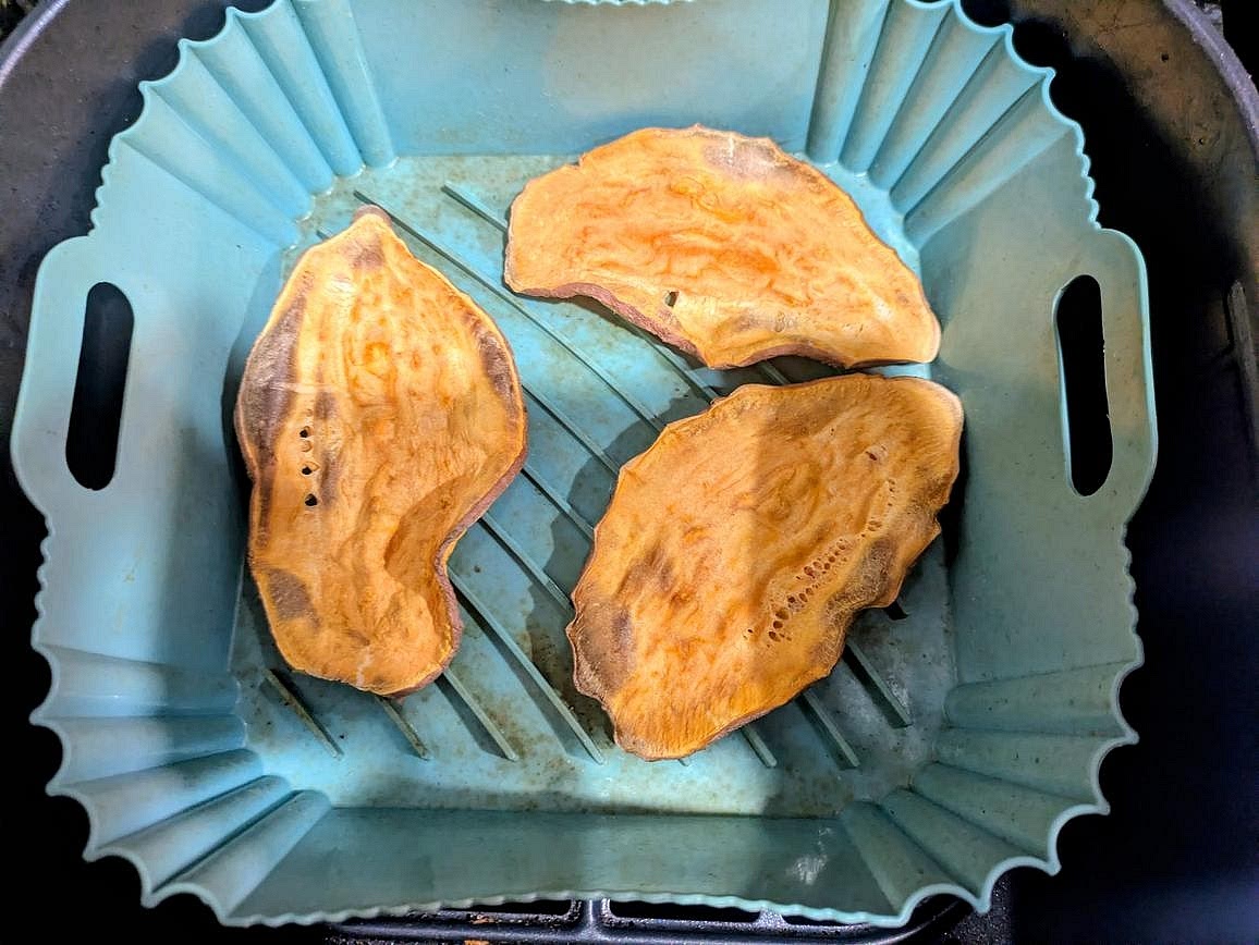 Air fry at 400F for about 10 minutes, flipping halfway, or until soft, tender, and lightly browned.