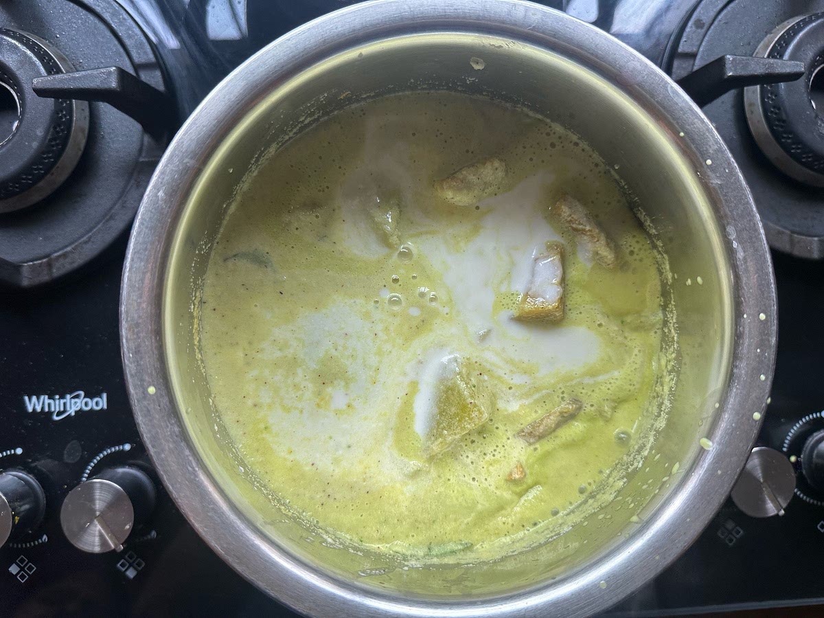 Add curds. Keep stirring after adding the curds (or it may go bad) and boil for 1-2 mins.