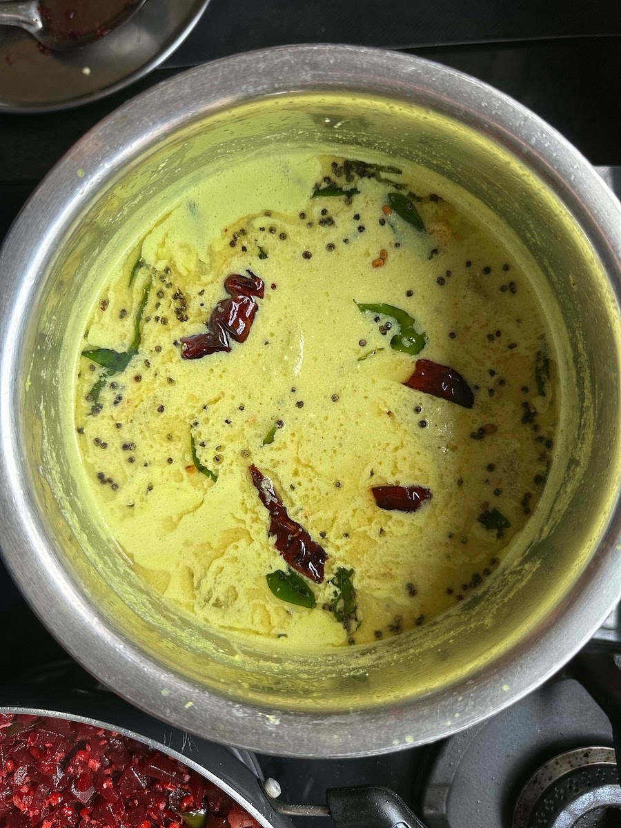 Moru kootan is ready to eat. Serve hot with rice and thoran!