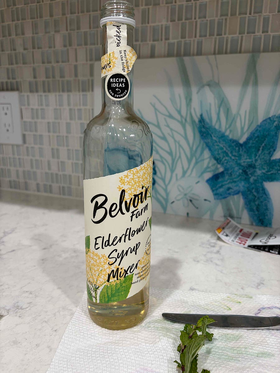 Add 1/4 cup elderflower syrup mixer.