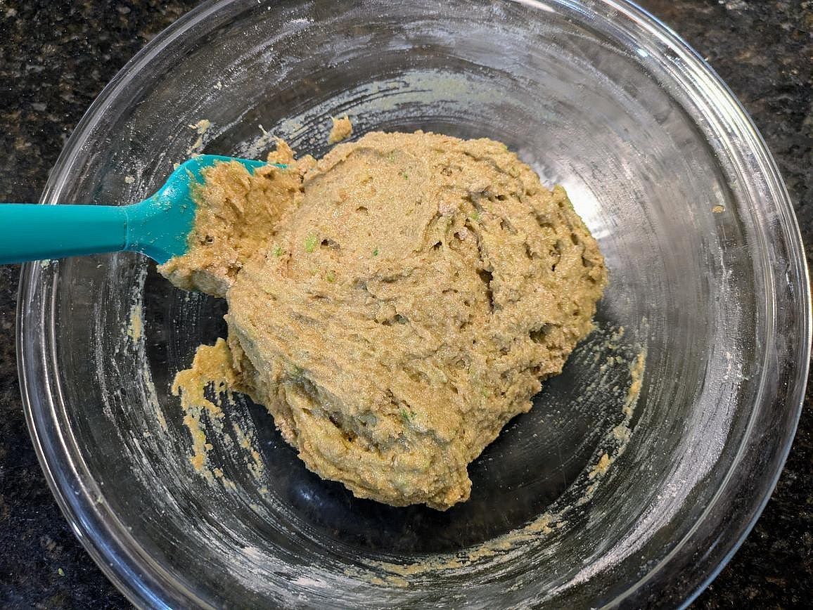 Mash your avocado with the back of a fork in a large bowl. Combine together with the granulated monk fruit, egg, vanilla, salt, baking powder, and whole wheat flour. Mix until just fully combined with a silicone spatula.