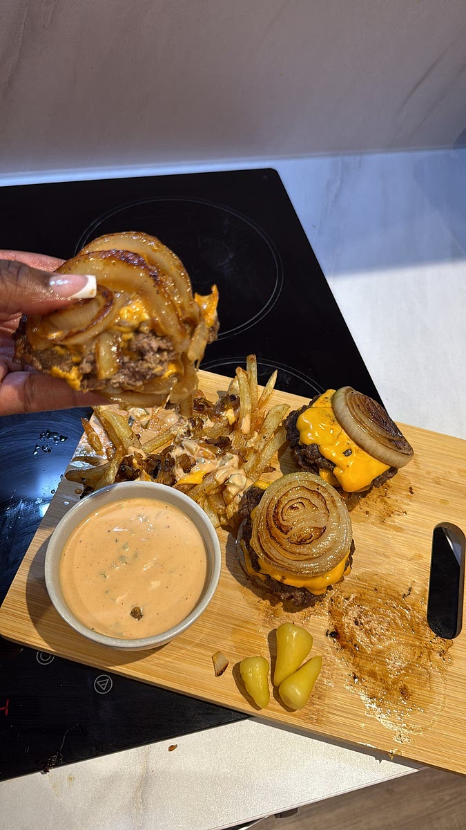 Serve the Flying Dutchman burgers immediately alongside the loaded animal-style fries, extra sauce for dipping and some baby hot peppers if you can find them.
