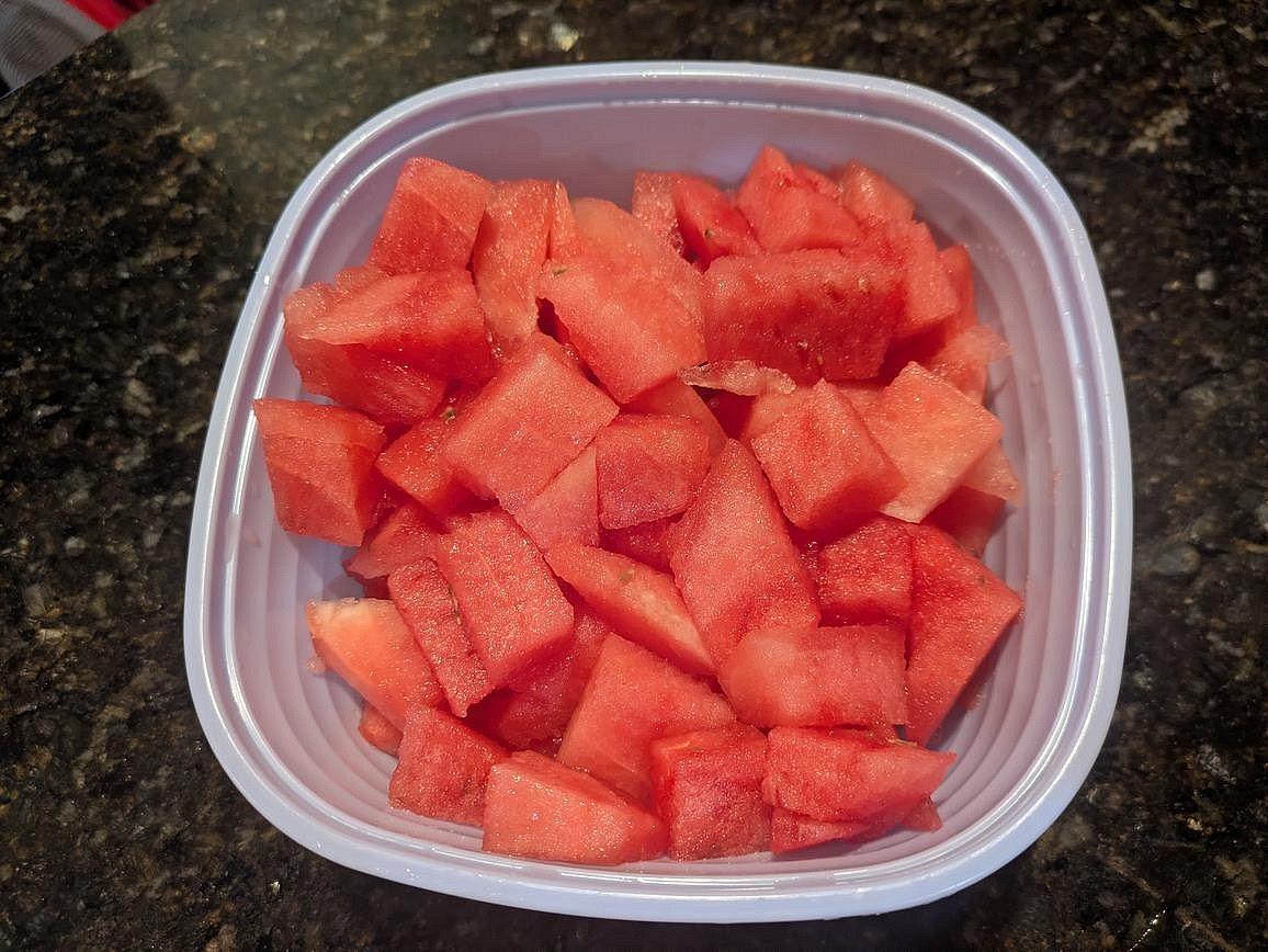 Cut your watermelon into 1" cubes. Add to an airtight container or bag. Freeze overnight.