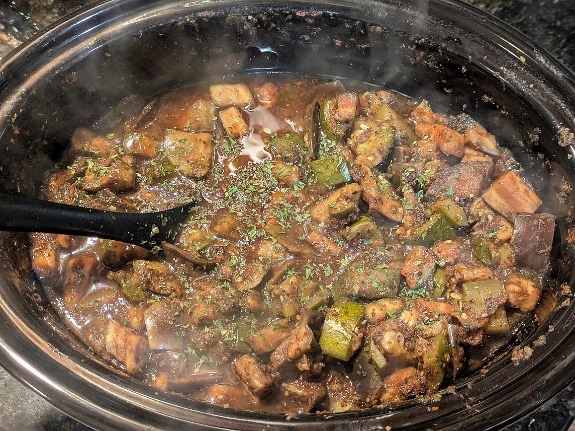 Cover and cook on low for about 10 hours, or until soft and bubbly.