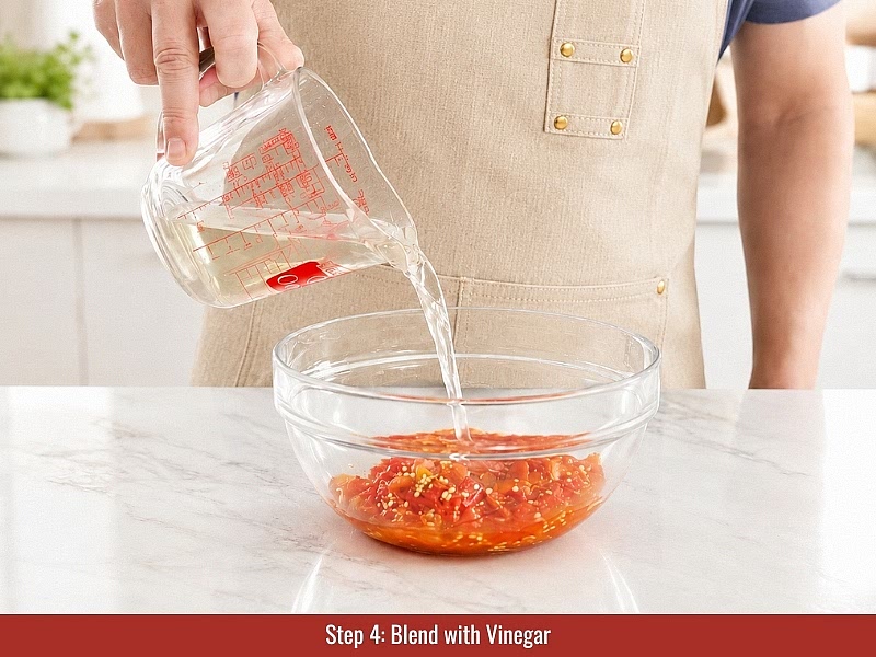 Check fermentation: Check for softened peppers, cloudy brine, and a clean sour aroma. Measure pH with a calibrated food pH meter and confirm it reaches 4.6 or lower before continuing. Discard the batch if mold, rotten odors, or spoilage signs appear.