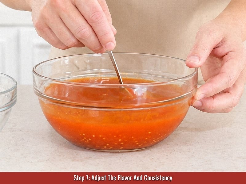 Adjust flavor and consistency: Add more vinegar for sharper acidity and thinner texture, or add reserved fermentation brine in small amounts to maintain fermented flavor while loosening the sauce.