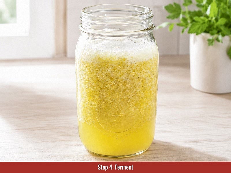 Ferment for 7–14 days: Place the jar in a dark area at room temperature. Check daily that the vegetables remain submerged. Taste after 7 days and continue fermenting longer for a stronger fermented flavor.