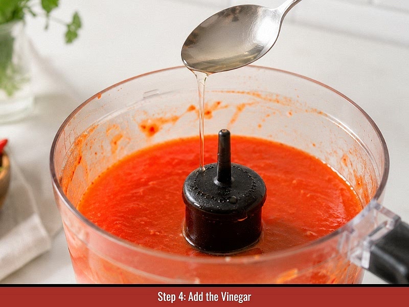Add the vinegars: Add rice vinegar and white vinegar into the blender, then blend again until the mixture becomes evenly combined.