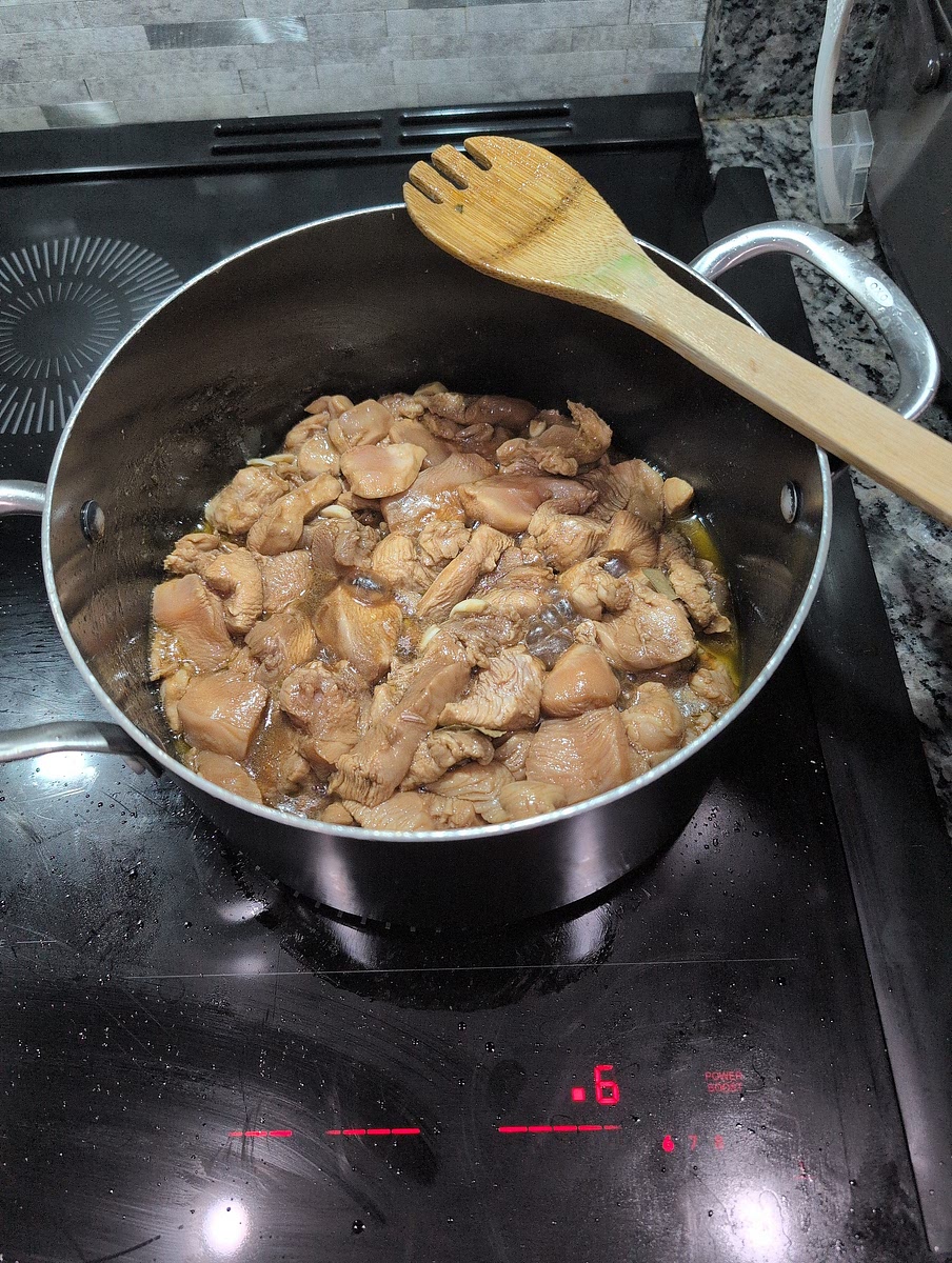 Heat pan. Add olive oil. Brown all chicken pieces and set aside.