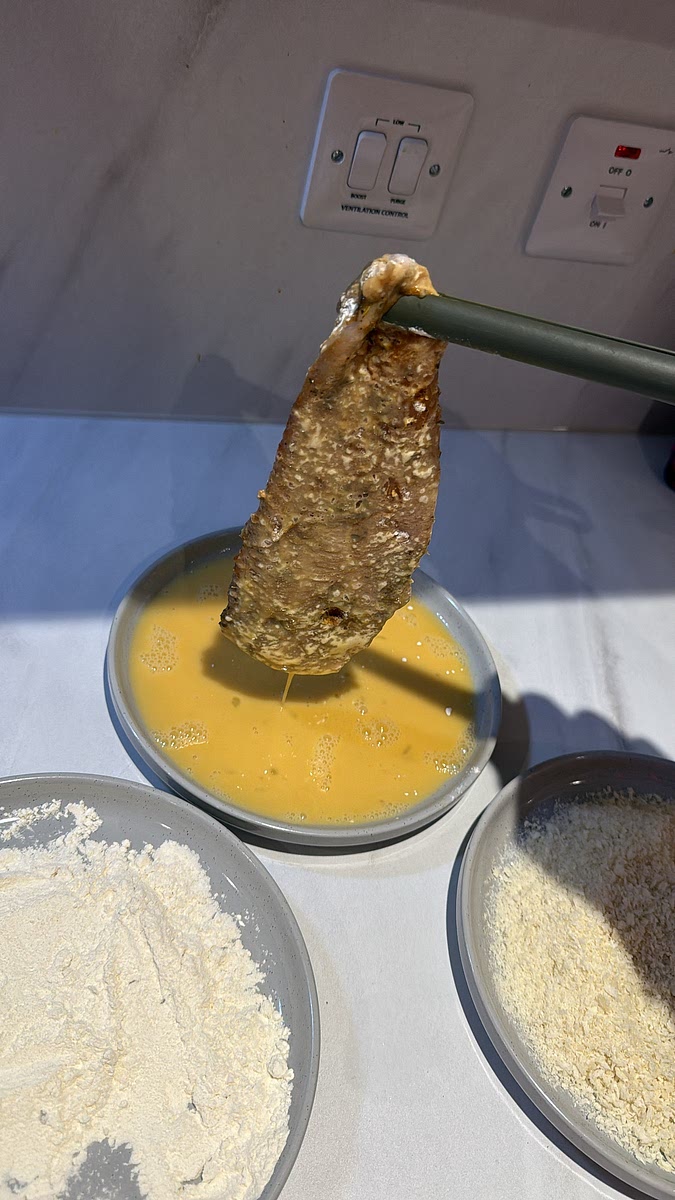 Then dip into the egg