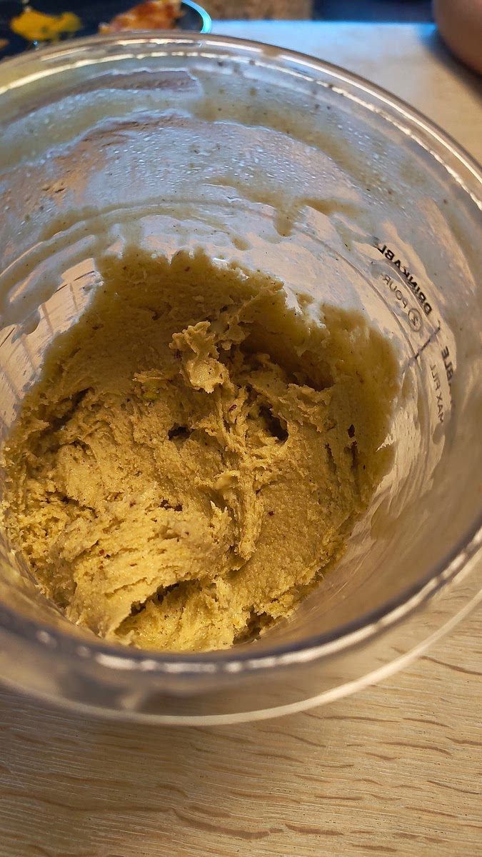 Creamify! Scratch the bump off if you have it. Put on the ice cream setting for 2 minutes. Chop up a hand full of pistache nuts and mix it in on the mix in setting. Or cut them up a bit finer and sprinkle them on!
