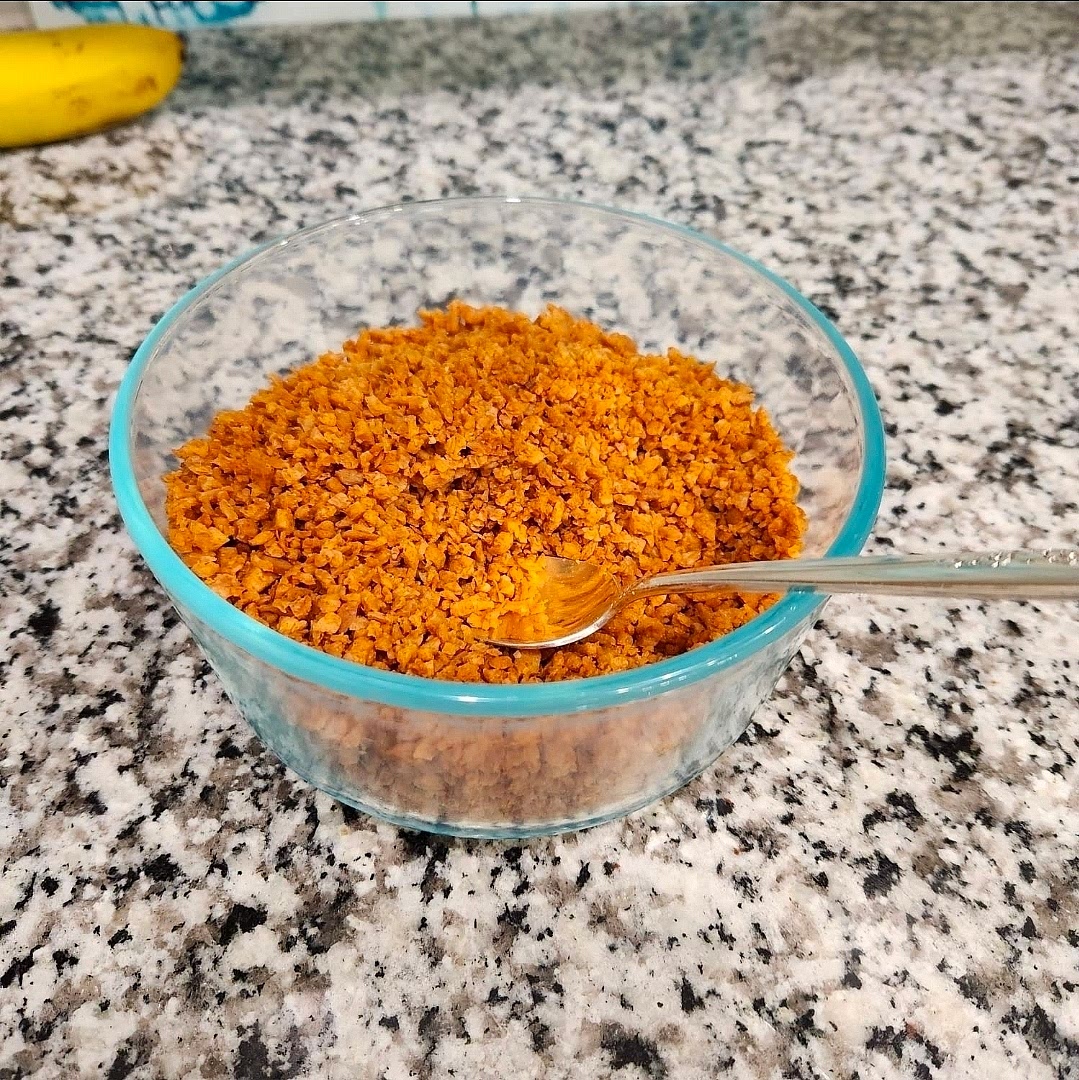 TVP bacon bits are done! Let cool while you make everything else. It makes a large portion, could potentially half for this recipe.